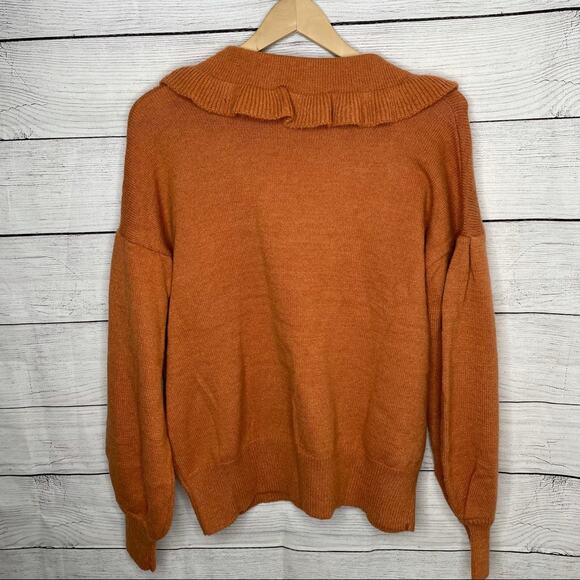 NEW! Stitch and Knot | Soft Orange Balloon Sleeve Ruffle Collar Neck Sweater M - Picture 5 of 11